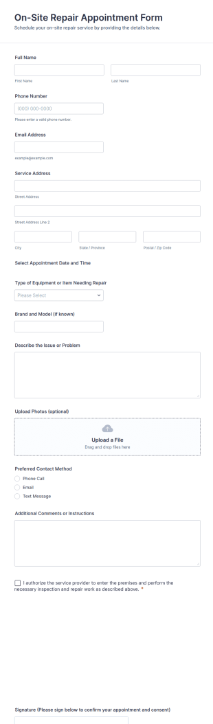 On Site Repair Appointment Form Template