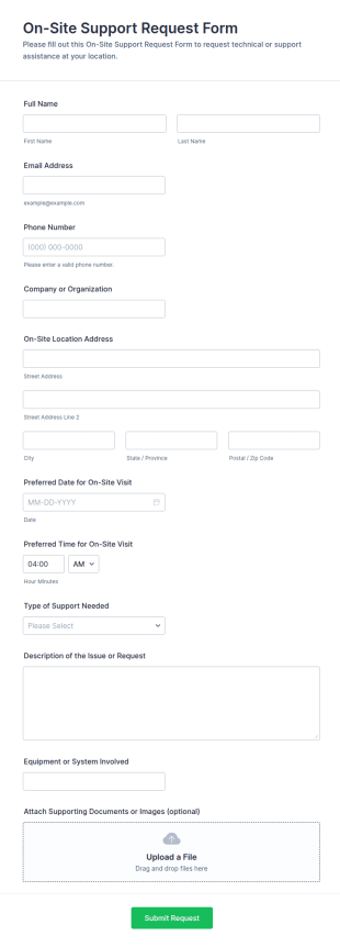 On Site Support Request Form Template