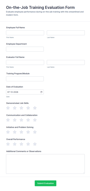 On The Job Training Evaluation Form Template