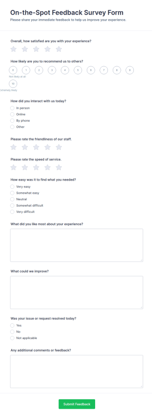 On The Spot Feedback Survey Form Template