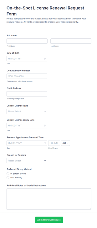 On The Spot License Renewal Request Form Template