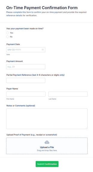 On Time Payment Confirmation Form Template