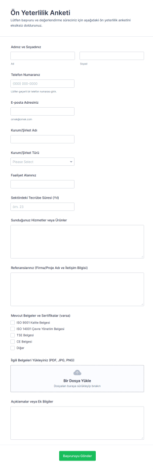 Ön Yeterlilik Anketi Form Şablonu