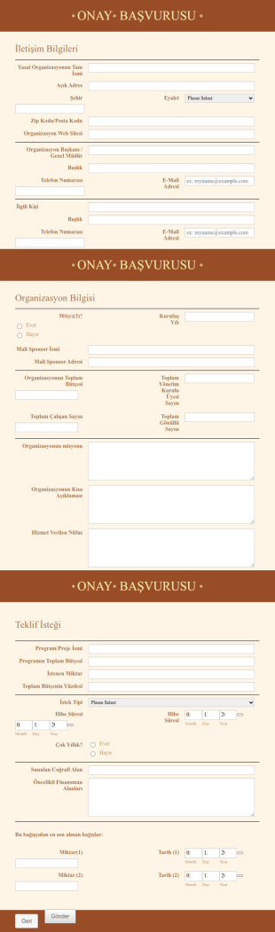 Onay Başvuru Form Şablonu
