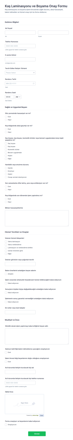Onay Formu Kaş Laminasyonu Ve Boyama Form Şablonu