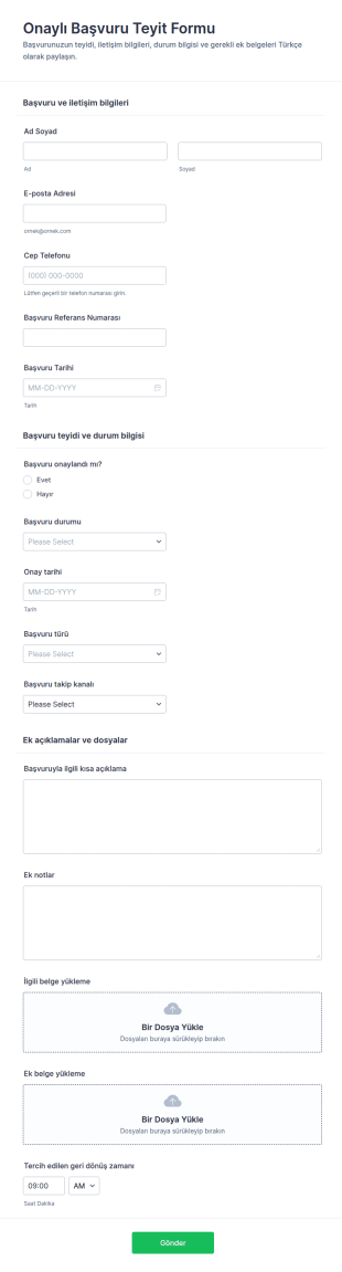 Onaylı Başvuru Onay Form Şablonu