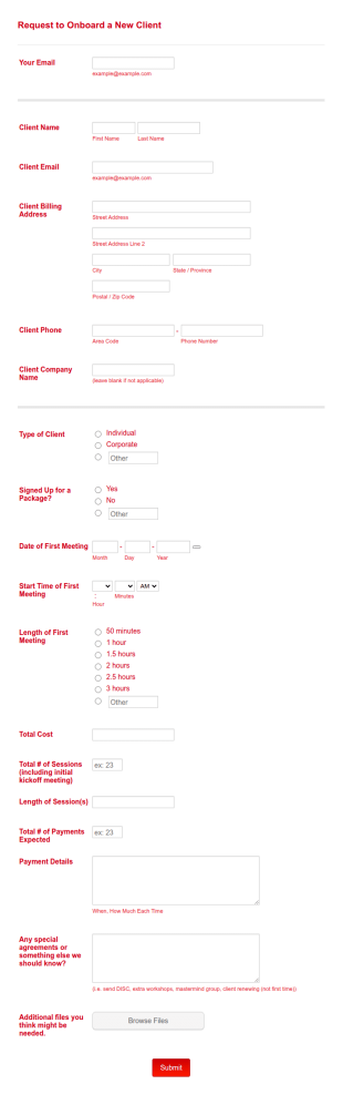 Onboarding A New Client Request Form Template
