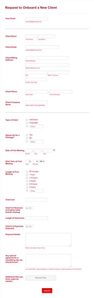Onboarding A New Client Request Form Template
