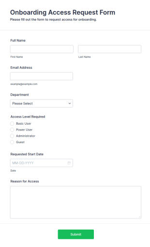 Onboarding Access Request Form Template