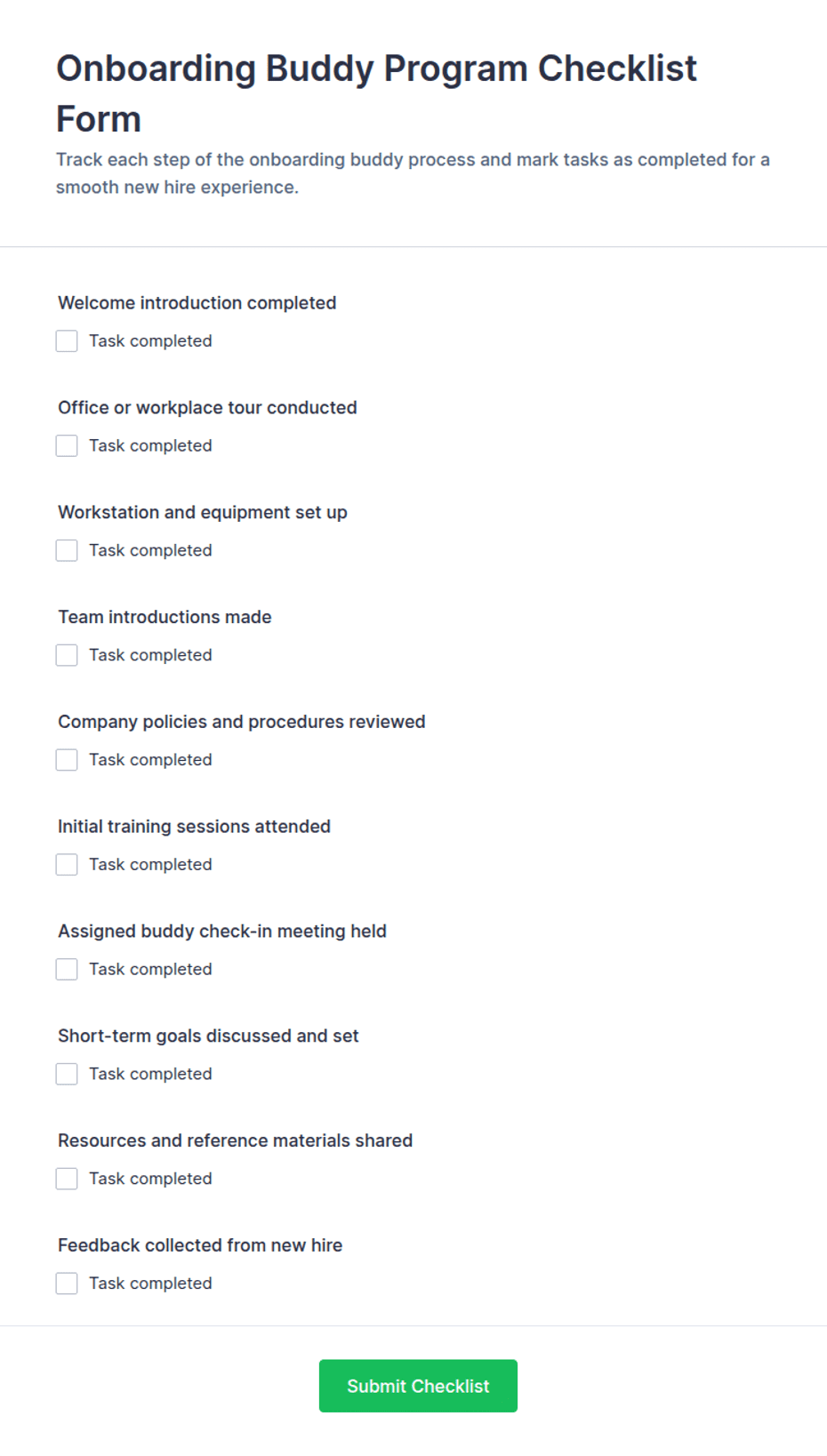 Onboarding Buddy Program Checklist Form Template | Jotform