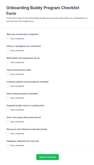 Onboarding Buddy Program Checklist Form Template
