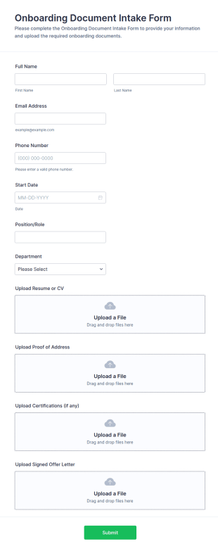 Onboarding Document Intake Form Template