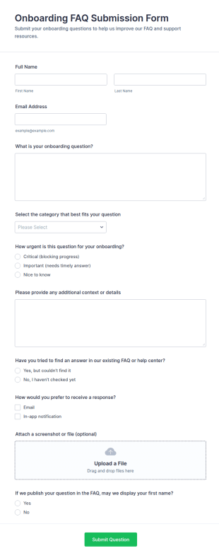 Onboarding FAQ Submission Form Template