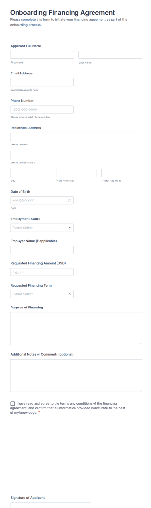 Onboarding Financing Agreement Form Template