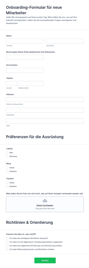 Onboarding Formularfür Neue Mitarbeiter