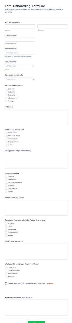Onboarding Lernformular