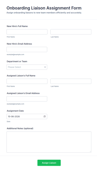 Onboarding Liaison Assignment Form Template