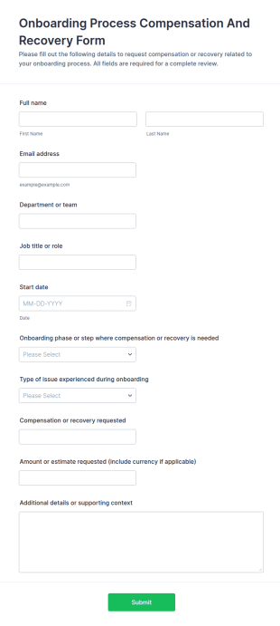 Onboarding Process Compensation And Recovery Form Template