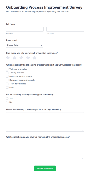 Onboarding Process Improvement Survey Form Template