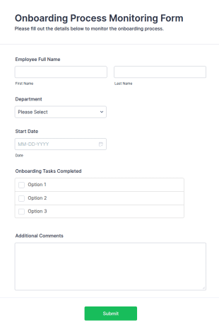 Onboarding Process Monitoring Form Template