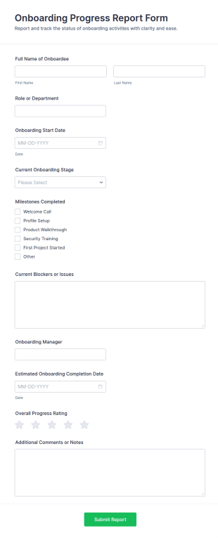 Onboarding Progress Report Form Template