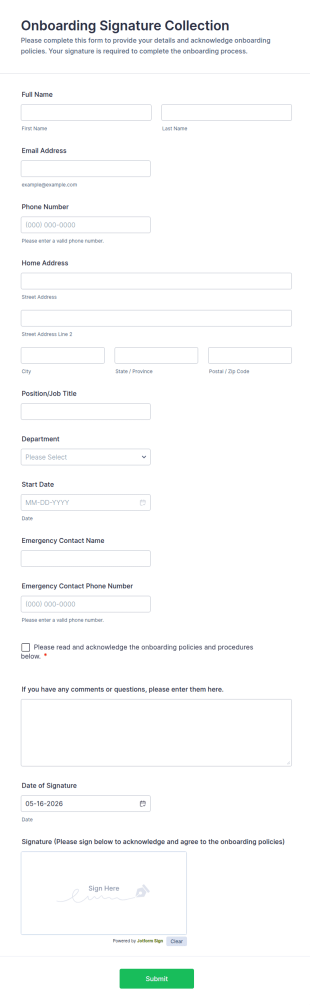 Onboarding Signature Collection Form Template