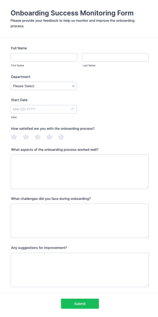 Onboarding Success Monitoring Form Template