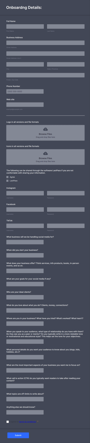 Social Media Marketing Client Onboarding Form Template