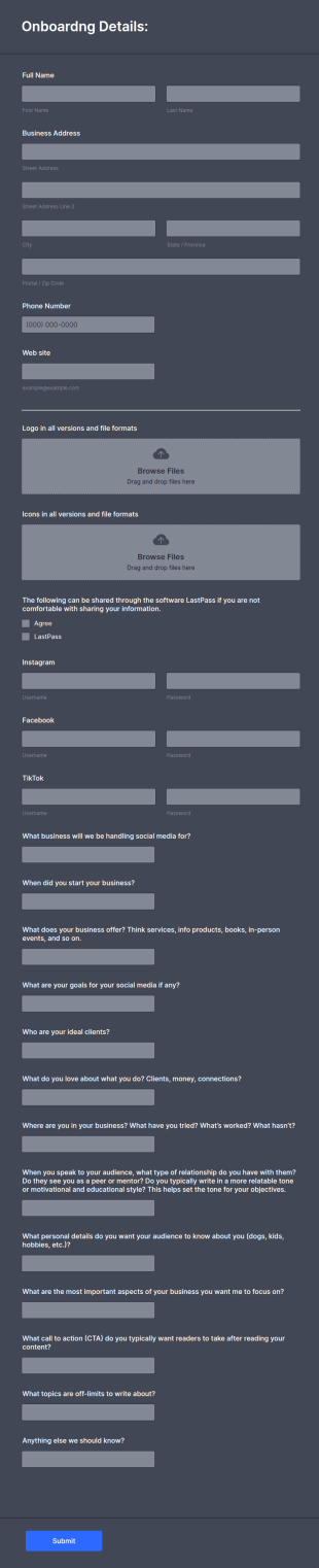 Social Media Marketing Client Onboarding Form Template