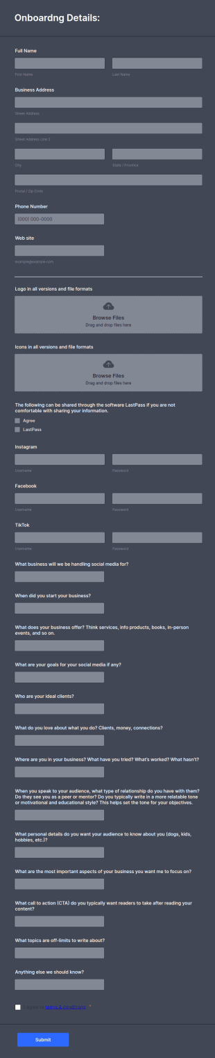 Social Media Marketing Client Onboarding Form Template