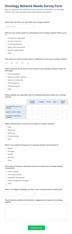 Oncology Network Needs Survey Form Template