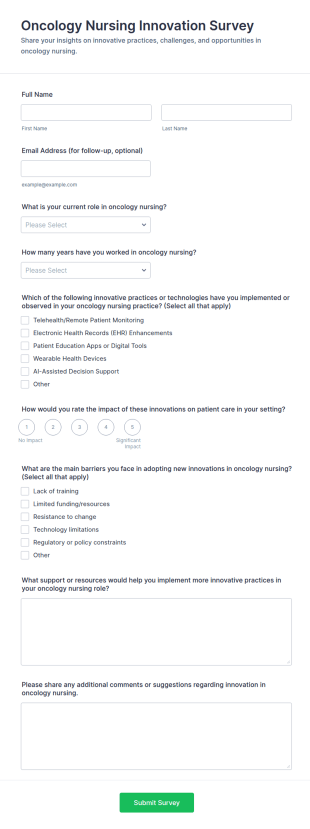 Oncology Nursing Innovation Survey Form Template