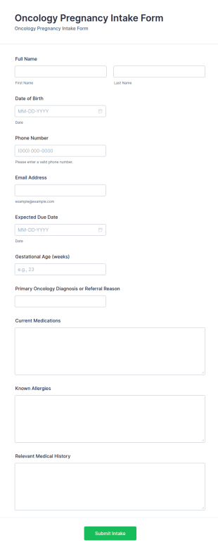 Oncology Pregnancy Intake Form Template