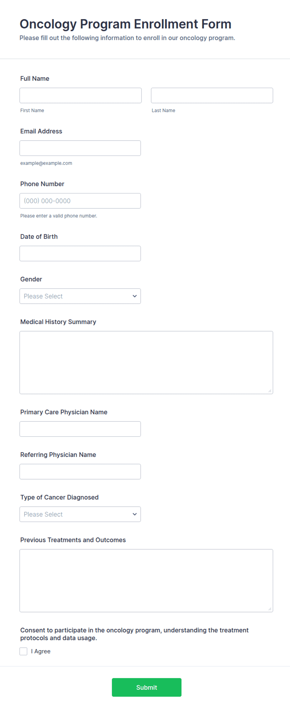 Oncology Program Enrollment Form Template | Jotform