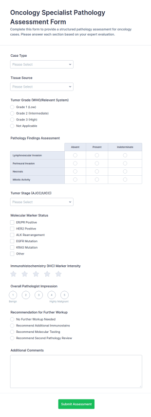 Oncology Specialist Pathology Assessment Form Template
