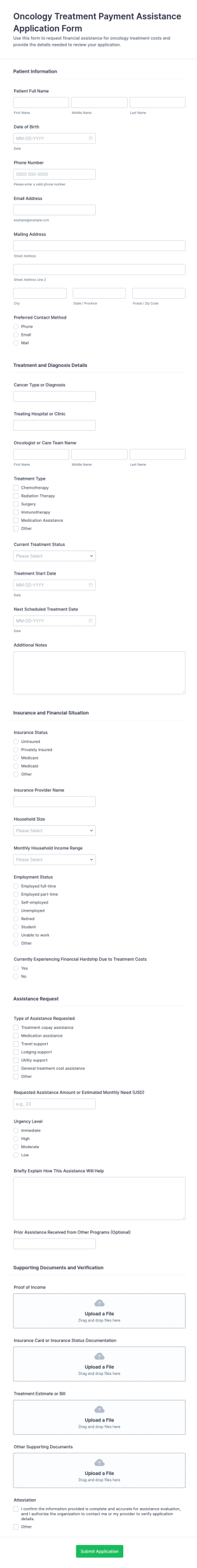 Oncology Treatment Payment Assistance Application Form Template
