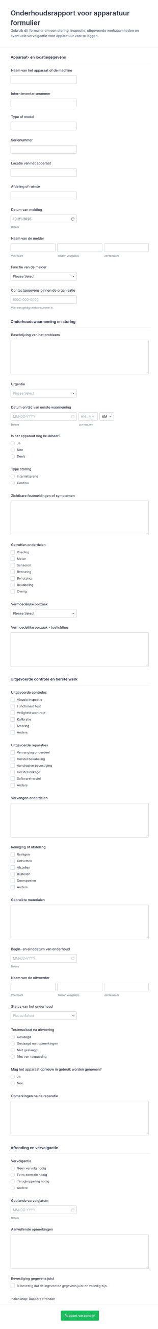 Onderhoudsrapportage Form
