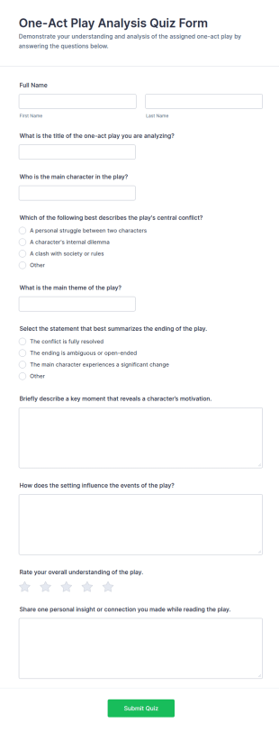 One Act Play Analysis Quiz Form Template