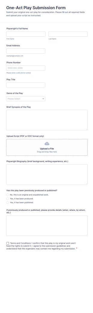 One Act Play Submission Form Template