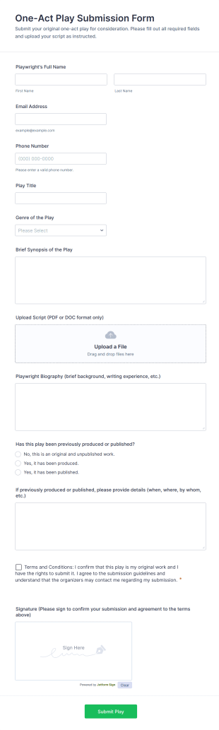 One Act Play Submission Form Template