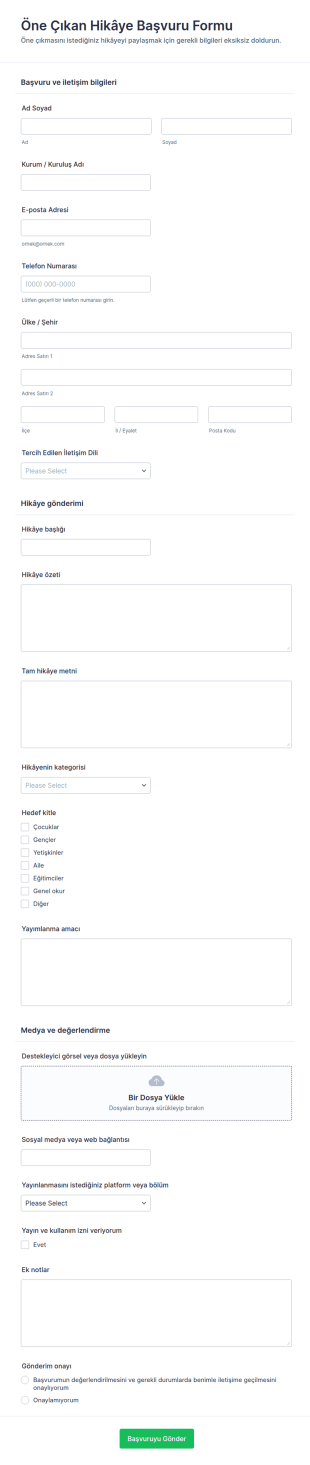 Öne Çıkan Hikâye Gönderim Form Şablonu