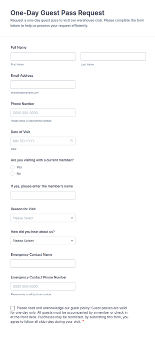 One Day Guest Pass Request Form Template