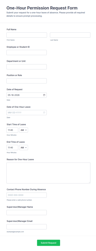 One Hour Permission Request Form Template