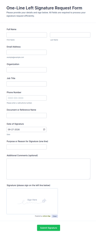 One Line Left Signature Request Form Template