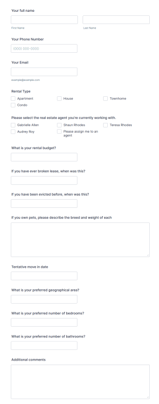 Real Estate Lease Questionnaire  Form Template