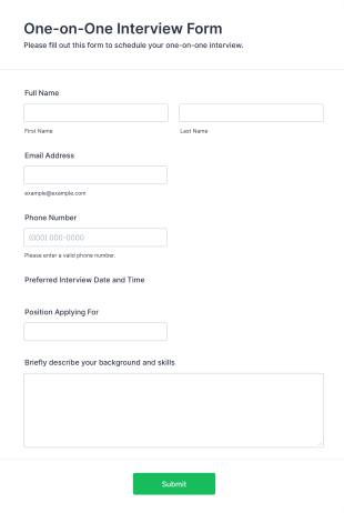 One On One Interview Form Template