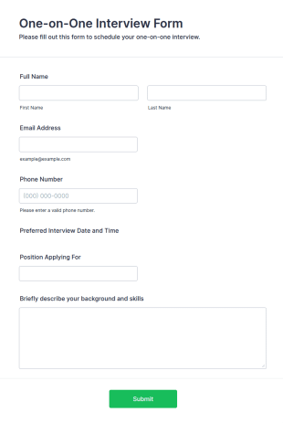 One On One Interview Form Template