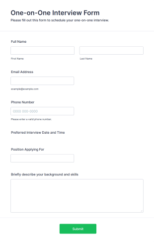 One On One Interview Form Template