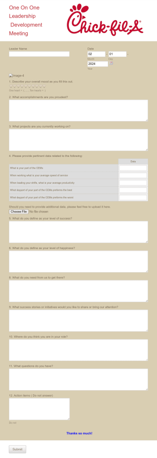 One On One Leadership Development Meeting Form Template