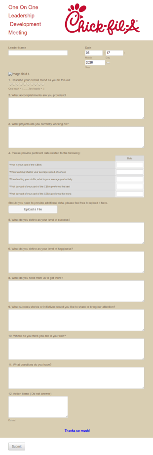 One On One Leadership Development Meeting Form Template